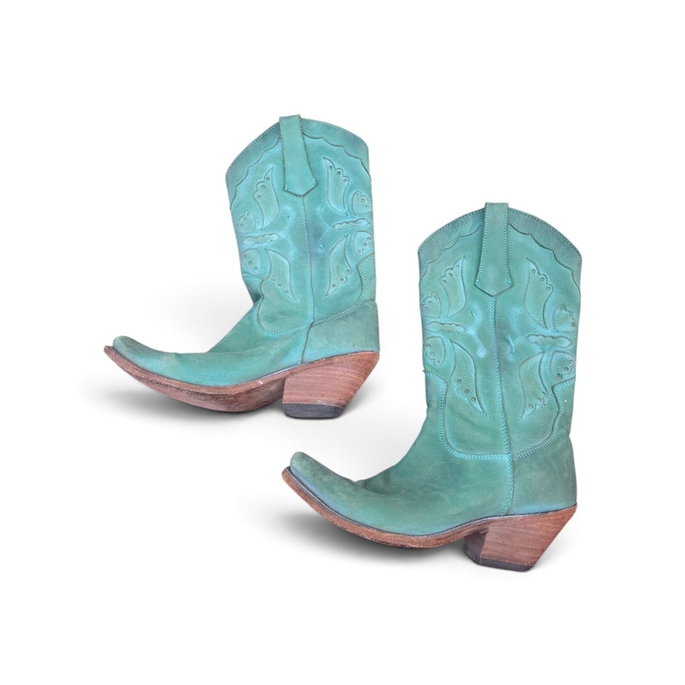 Liberty Black Turquoise Butterfly Festival Western Leather Cowgirl Boots sz 8